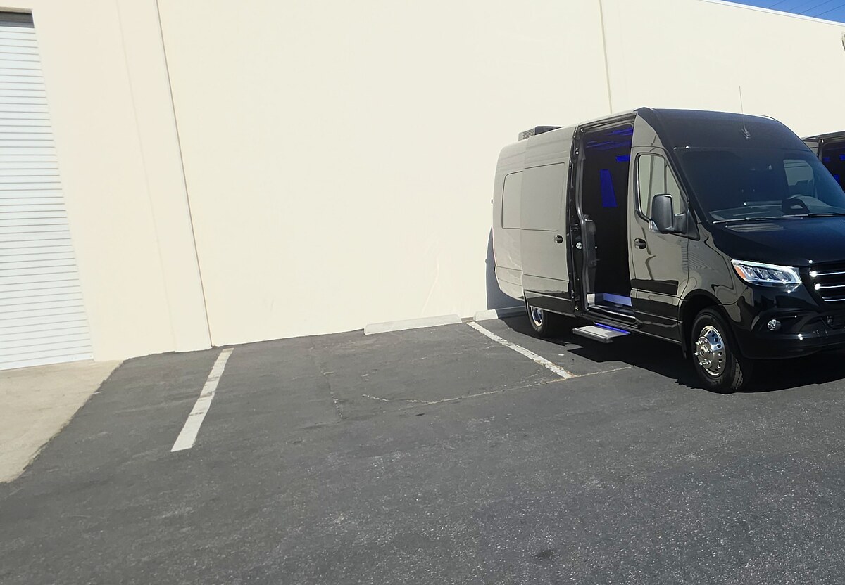 Detail of a Mercedes-Benz Sprinter cabin — seating, lighting and trim