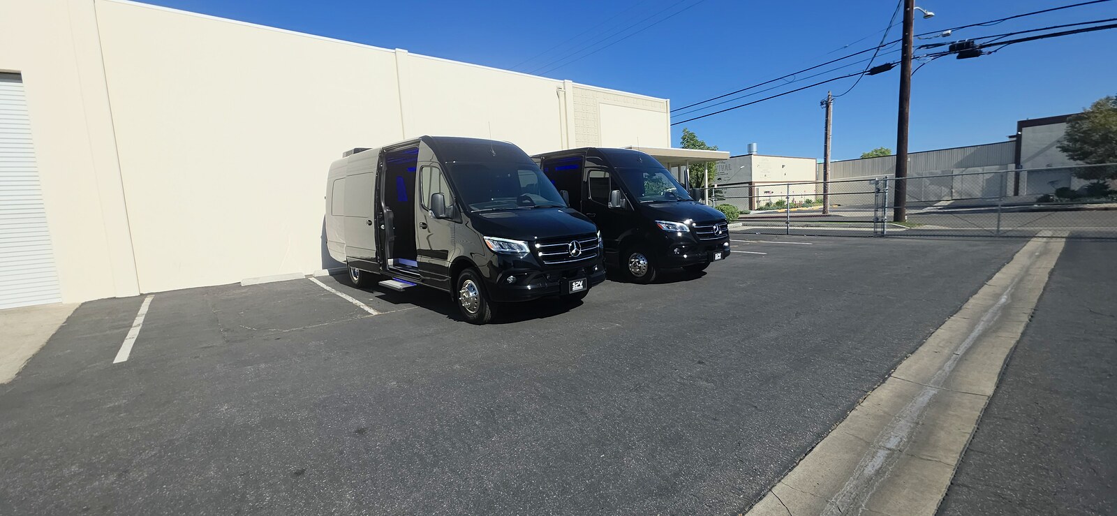 Extended black Mercedes-Benz Sprinter lounge charter in Chicago